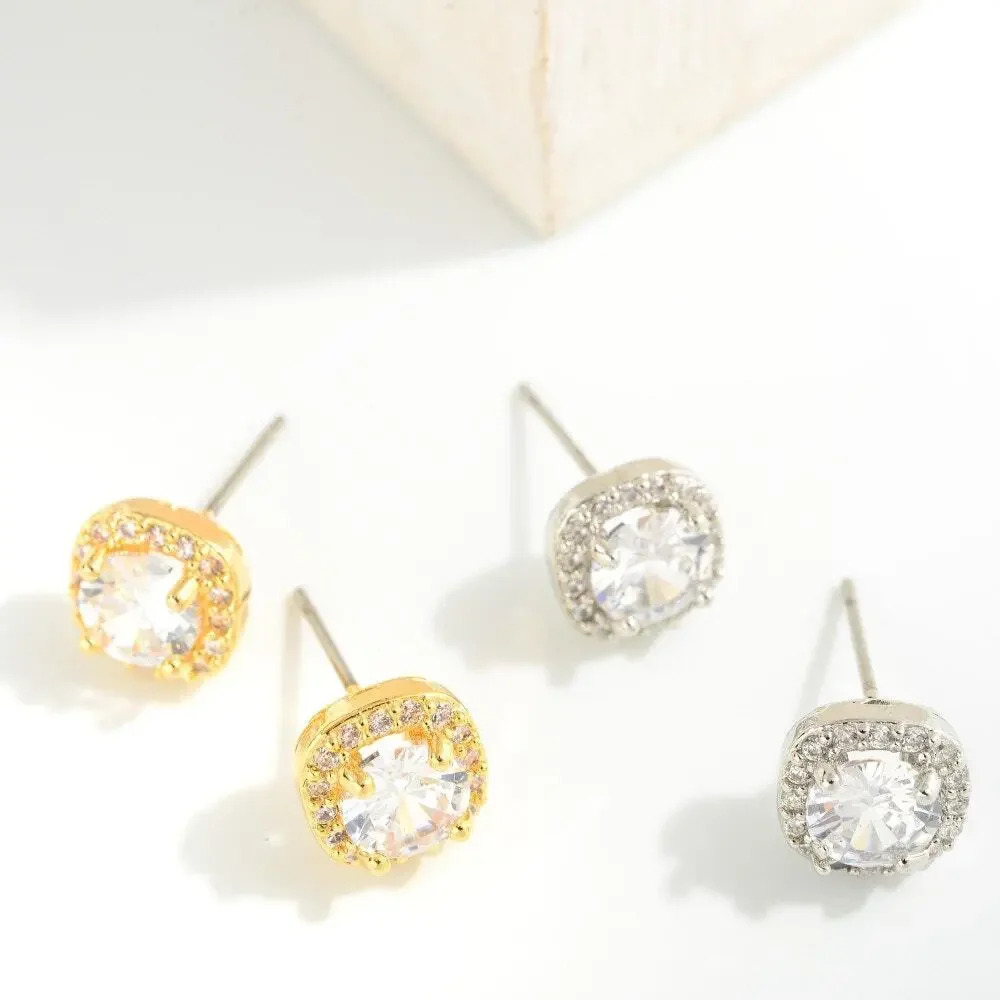 NEW Silver Square Premium Cubic Zirconia Stud Earrings - Picture 2 of 2